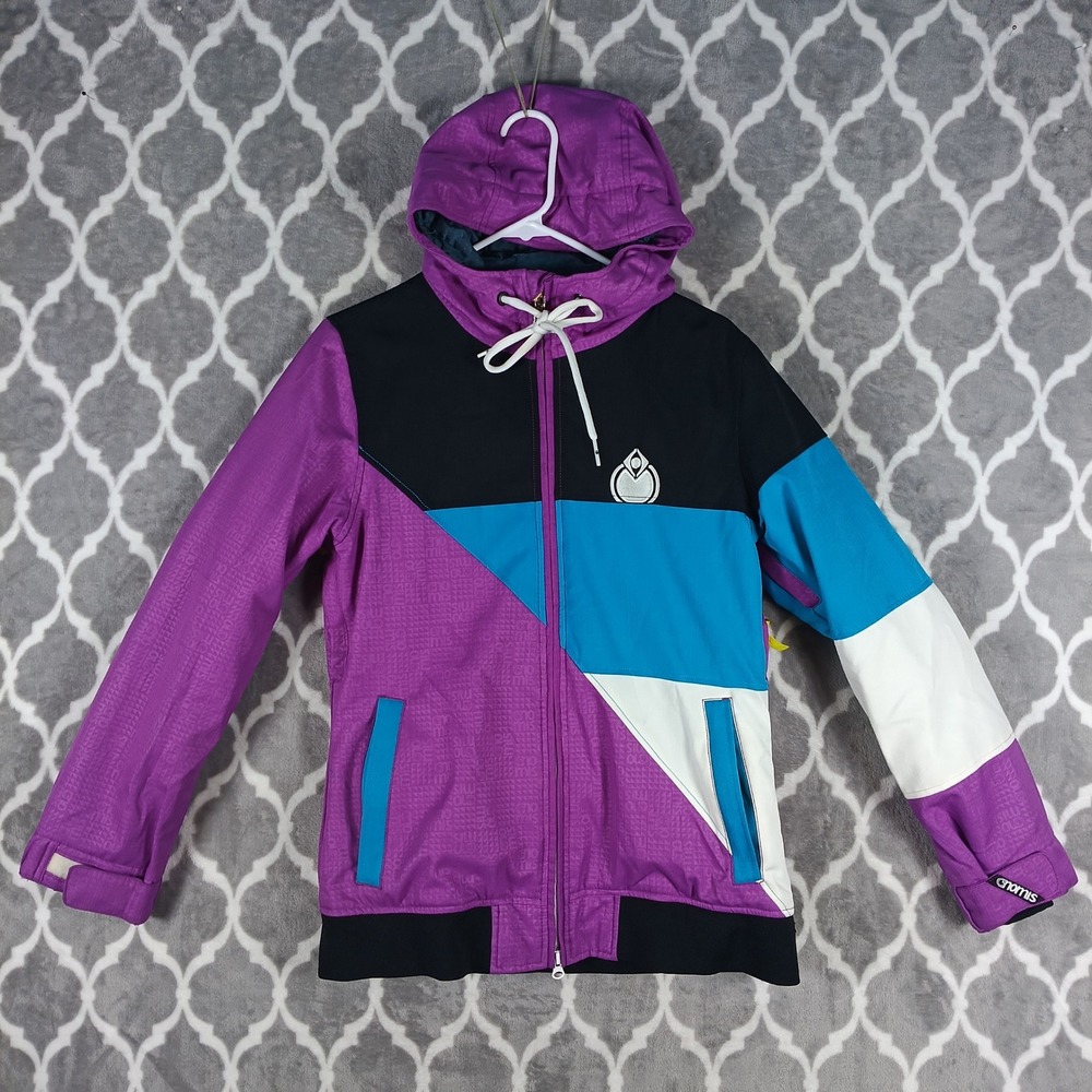 Nomis Snowboard Jacket Womens Small Purple Colorblock Hooded Ski Coat Zip Up